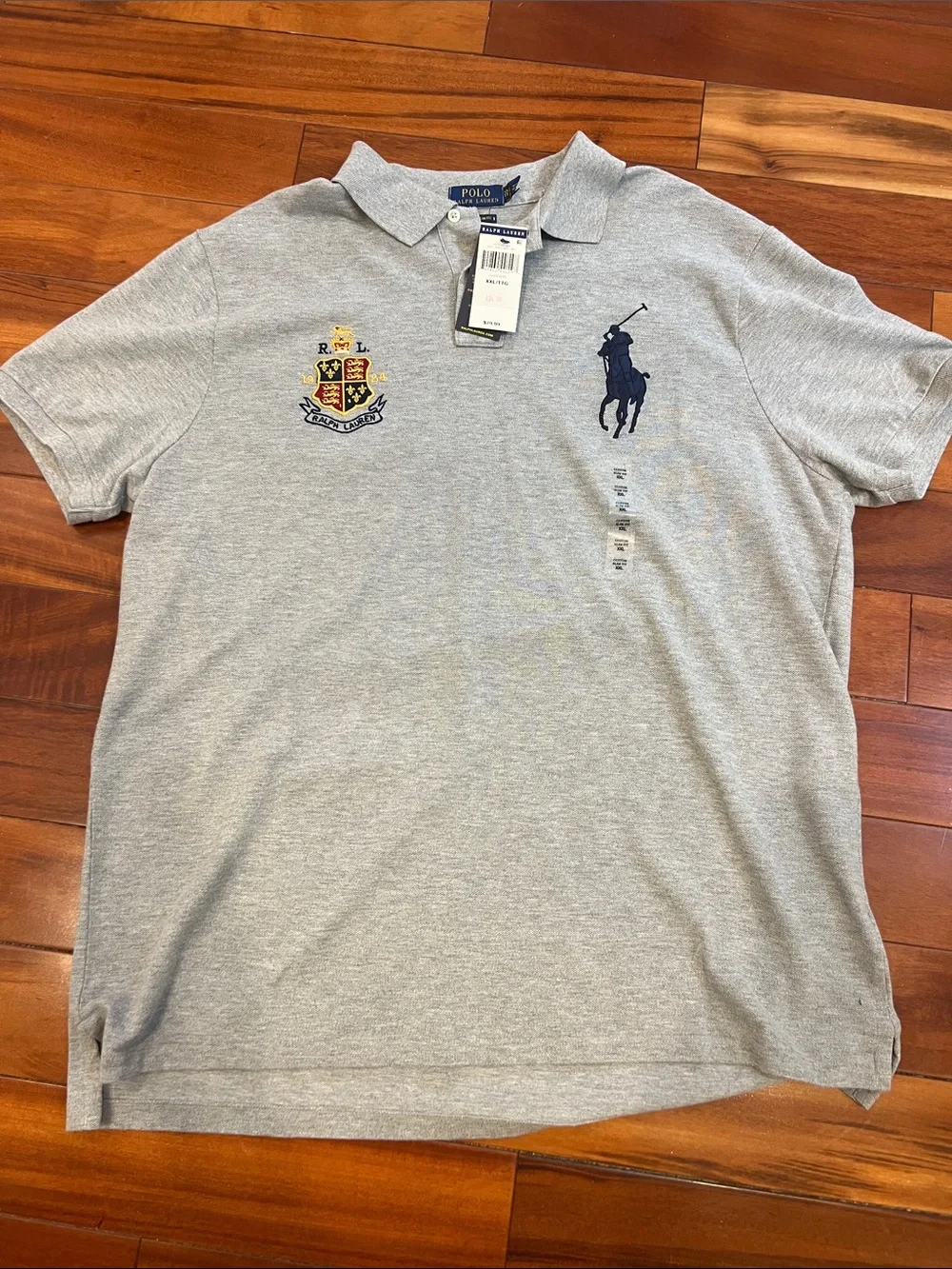 Polo by Ralph Lauren Light Gray Crest & Pony Embroidered Polo XXL Custom Fit
